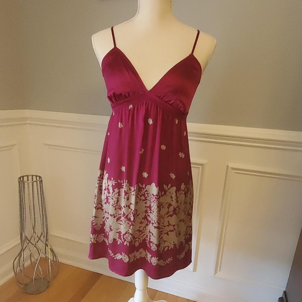 Express Silk Purple Silver Floral Spaghetti Strap Slip Dress Women Size S
